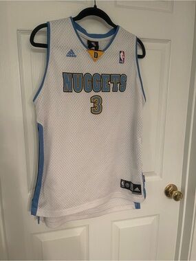 adidas White Basketball Jersey with Light Blue and Gold Accents
